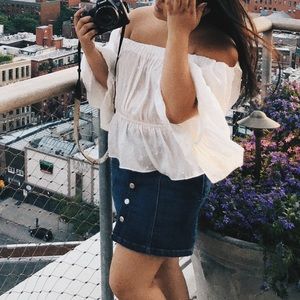 Forever 21 White Pearl Off Shoulder Crop Top